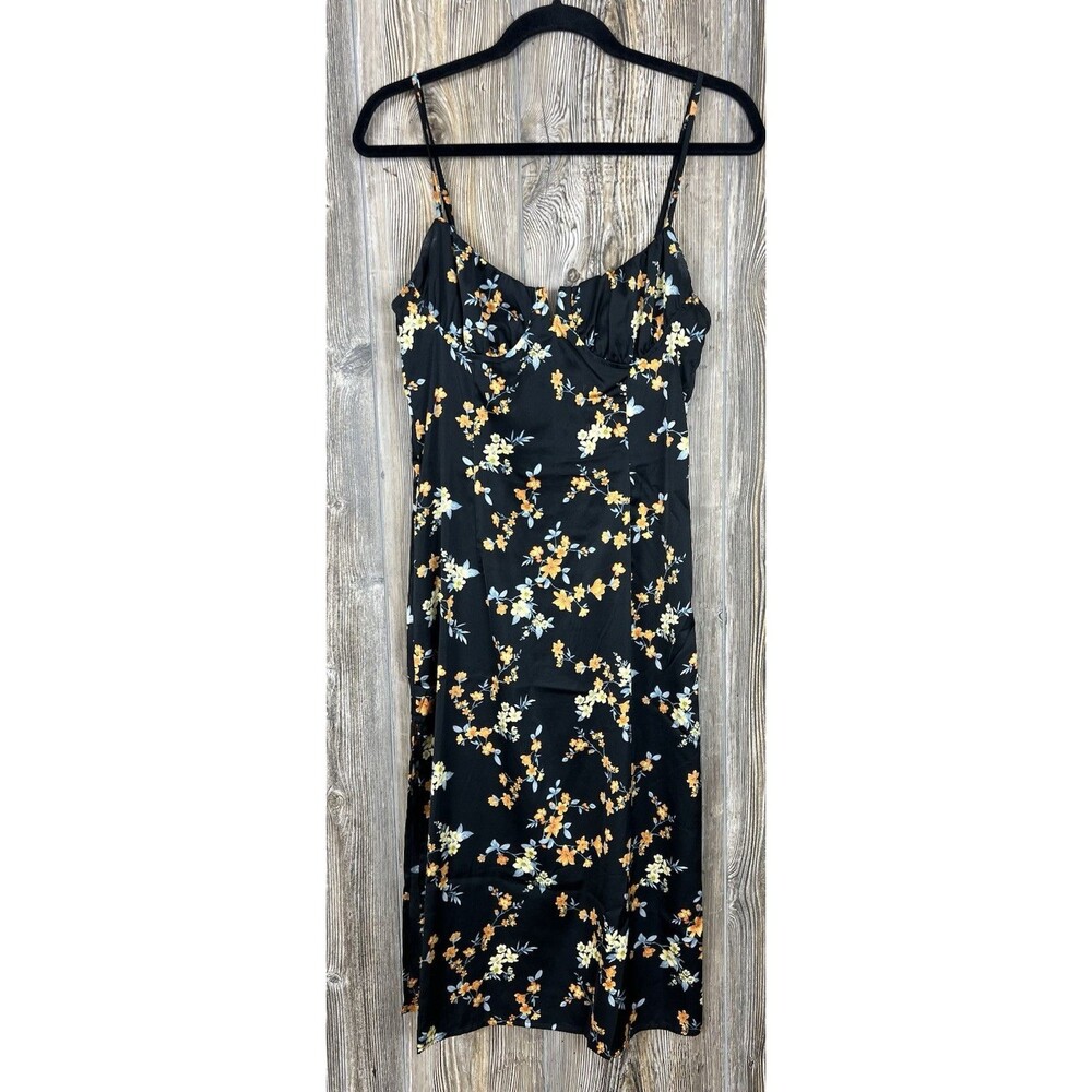 Forever 21 Floral Satin Midi Slip Dress SMALL Flirty Coquette Summer Date Night